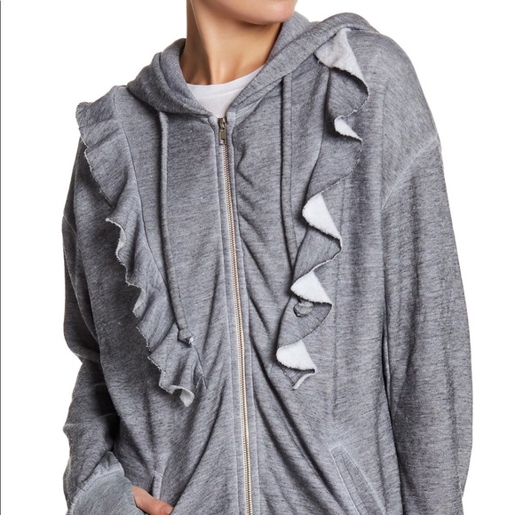 Wildfox Minka Burnout Ruffle Hoodie GreySweatshirt - Picture 3 of 7
